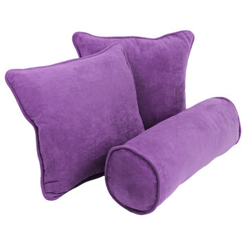 Double-Corded Solid Microsuede Throw Pillows, Set of 3, Ultra Violet