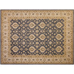 Bareen Designer Rugs - Kafkaz Peshawar Cassi Drk. Gray/Ivory Wool Rug, 10'0x13'6 - A Persian influenced Turkish hand knotted rug made by skilled artisans capable of creating the most exceptional vegetable dyes and hand-spun New Zealand wool. This gorgeous one of a kind Peshawar Kafkaz handmade rugs is also known as a Chobi Rug. This gorgeous rug is extremely versatile and is famous for its soft pleasing color palette and informal design that works in a myriad of interiors. It has been expertly hand-tied, finished, sun-dried, and can contain up to 1.5 million knots. It takes 4 skilled artisans to hand knot this rug nine to twelve months to complete this piece of art. The invigorating colors and patterns in this rug will give your home an elegant and fresh appearance. While drawing upon the coloring and patterns of antique rugs, contemporary Peshawar pieces incorporate modern design motifs and feature vibrant color tones.Give your room a luxurious look and feel with this beautiful rug with gorgeous color pallet. The intricate design allows this oriental rug to creates a royal ambience in any decor. Hand knotted construction and natural fibers gives this rug soft feel under your feet.