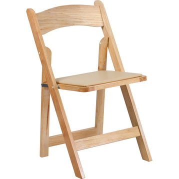 Hercules Series Natural Wood Folding Chair With Vinyl Padded Seat