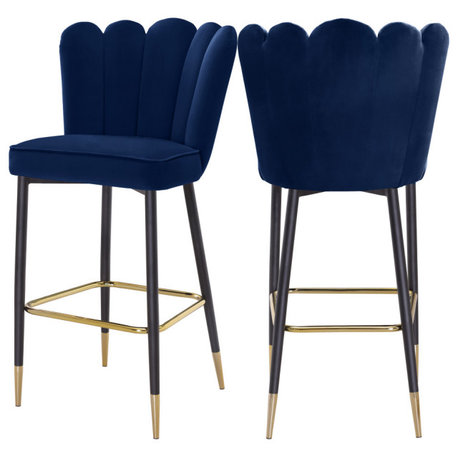 Lily Velvet Bar Stools With Matte Black Metal Legs (Set of 2)