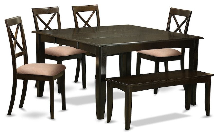 6-Piece Dining Set, Table With Leaf and 4 Chairs Plus on Bench ...