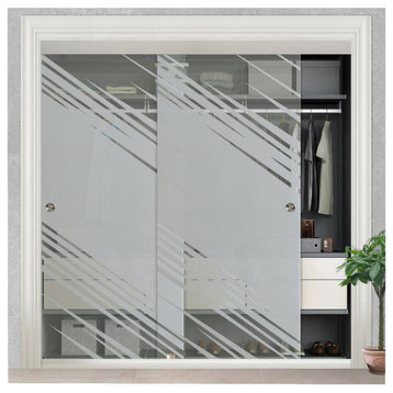 Frameless Sliding Closet Bypass Glass Door Whit Elegant Desing, 60"x80", Semi-Private