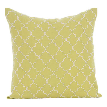 Green Lattice Trellis 65x65 Cotton Linen Euro Pillow Cases, Green Geometric