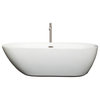 Melissa 71" Freestanding White Bathtub, Brushed Nickel Tub Filler & Trim Kit