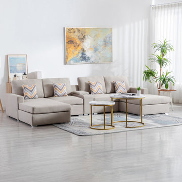 Nolan 135" Linen 5Pc Double Chaise Sectional Sofa with Interchangeable Legs, a U