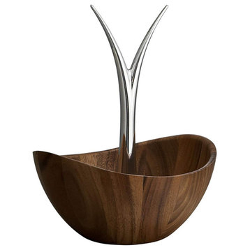 Nambe Acacia Wood Fruit Tree Bowl With Alloy Metal Branch 12"