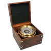 Small Brass Gimbaled Modern Sailboat Compass With Hardwood Case