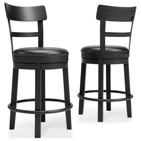 Valebeck Black Upholstered Swivel Barstool