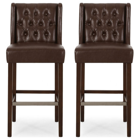 Anna Wingback Barstools, Set of 2, Dark Brown/Espresso, Faux Leather