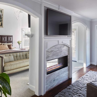 75 Beautiful White Bedroom With A Two Sided Fireplace