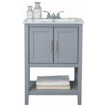 Legion Furniture - Legion Furniture Sink Vanity Without Faucet, 24", Gray - The Without Single Vanity makes a classic and timeless addition to any bathroom space. The white ceramic top features an integrated sink for scratch-free easy cleaning. There are three pre-drilled holes for a 4"" spread faucet installation. Featuring a simple design with quality craftsmanship, the Without is made of solid poplar and MDF in a gray finish. Its two doors and bottom shelf provide ample storage for optimum functionality. The Without Single Sink Vanity is a piece that's made with timeless style and exceptional materials so it stands the test of time to grow with your design.