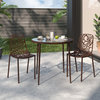LeisureMod Devon Modern Outdoor Stackable Aluminum Dining Chair, Set of 2, Brown