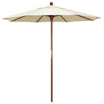 March Products - 7.5' Wood Umbrella, Canvas - The classic look of a traditional wood market umbrella by California Umbrella is captured by the MARE design series.  The hallmark of the MARE series is the beautiful 100% marenti wood pole and rib system. The dark stained finish over a traditional marenti wood is perfect for outdoor dining rooms and poolside d- cor. The deluxe push lift system ensures a long lasting shade experience that commercial customers demand. This umbrella also features Sunbrella fabrics, which are built on a foundation of solution-dyed acrylic yarn, the most resilient and solid material for prolonged sun exposure, to offer even longer color retention rating than competing material sources.