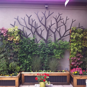 Living Wall with Custom Metal Tree Sculpture
