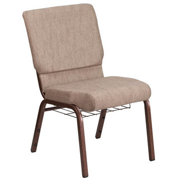 HERCULES 18.5''W Church Chair, Beige Fabric, Book Rack, Copper Vein Frame