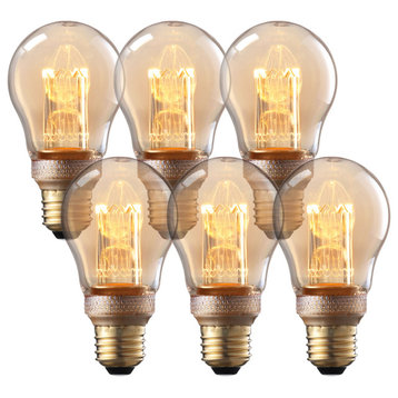 6Pack A19 LED Light Bulb, Amber Glass E26 Base Decorative Bulb, Amber Light