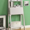 White 61in.H Ladder Bookcase with A Drop - Down Desk