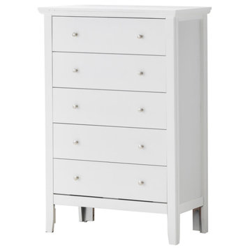 Primo White 5 Drawer Chest of Drawers, 32, L. X 16, W. X 48, H.