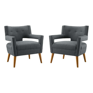 Sheer Upholstered Fabric Armchair Set of 2, Gray