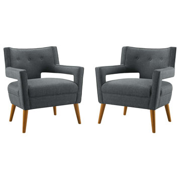 Sheer Upholstered Fabric Armchair Set of 2, Gray