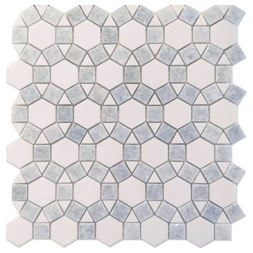 Mosaic Tile Marble Circular Shape, Ocean Blue Thassos