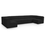 Meridian Furniture - Ollie Black Boucle Fabric U-Shaped Modular Sectional, Black, 7-Piece: 5 Armless Chair, 2 Corner Chair - Meet the epitome of style and functionality with this Ollie boucle fabric living room sectional, part of the Ollie modular collection. A contemporary marvel, this sectional features chic and inviting rich black boucle fabric upholstery, giving it a sumptuous texture that oozes elegance and luxury. Curved corners add to the visual look of the sectional while maximizing seating comfort while lounging, reading, or entertaining. Pair it with other items in the Ollie collection easily, thanks to an attachment latch underneath.