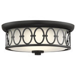 Savoy House - Savoy 6-2390-14-89, Sherrill Matte Black Led Flush Mount - Classic and contemporary! The Sherrill ceiling fixture has a delightful design that blends well with many decor styles, especially contemporary, traditional, and glam. The drum-shaped frame features an outer circular band, stacked disc finial, and a splendid connected oval pattern all around the outside. This frame has a high quality, matte black finish â€”a terrific neutral that goes with other colors and hardware in your home. Within the drum frame, is a shade made of gorgeous etched glass. The shade encloses one dimmable 20W, LED bulb (included!) for ample illumination, filtered through the etched glass. 14`` wide and 5.5`` high, with a flush mounting: ideal for your dining room, kitchen, living room, family room, foyer, bedroom, office, great room, or hallway.