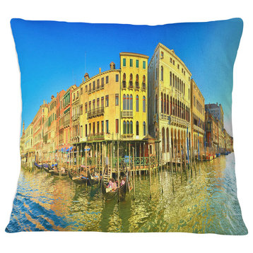 Yellow Tinged Grand Canal Panorama Cityscape Throw Pillow, 16"x16"