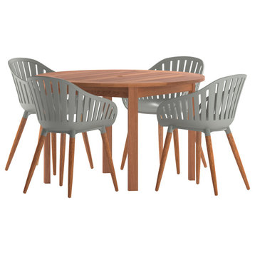 Amazonia Monza Eucalyptus 5 Piece Outdoor Round Dining Set With Gray Chairs