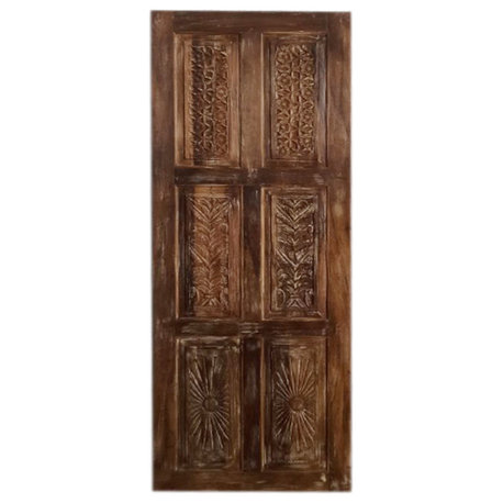 Consigned Vintage Floral Carved Solid Wood Door Sliding Barndoor 80