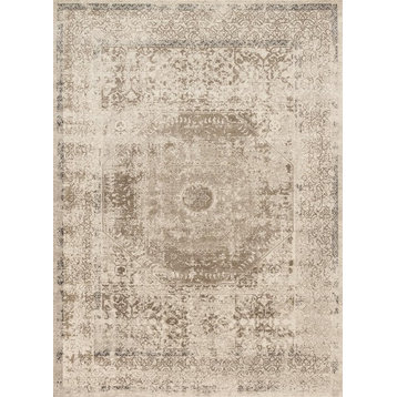 Durable Distressed Century Area Rug, Taupe/Sand, 7'7"x7'7" Round