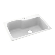 Swan 33x22x10 Solid Surface Kitchen Sink, 2-Hole, White