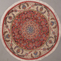 Round Persian Tabriz rug 5' diameter - Area Rugs