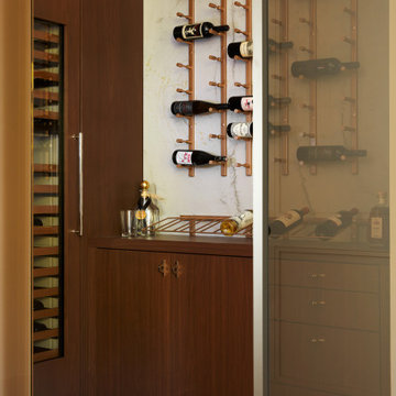 Rich Walnut Wine Room with Wall Mounted Racks