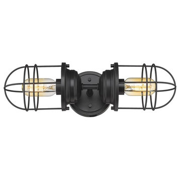 Seaport 2 Light Wall Sconce in Matte Black with Matte Black Metal Cage