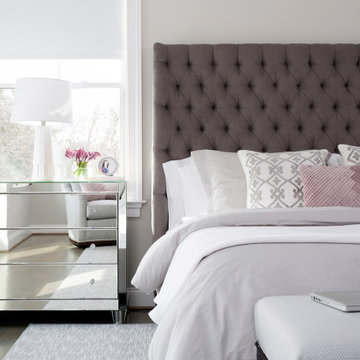 #bethesdaglamfam - Upholstered Headboard and Mirrored Nightstand