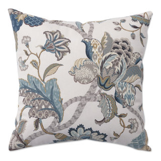 Soft Blue Celia on Cream Decorative Pillow Cover, Throw Pillow