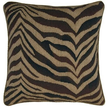 Throw Pillow Aubusson Zebra Stripe Animal Print 20x20 Beige Black