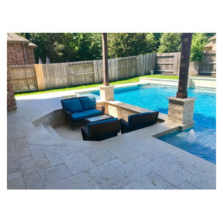 Travertine Pools with Raised Beam Walls - Houston - by Great Escapes ...