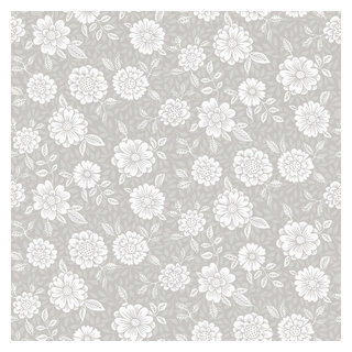 Lizette Grey Charming Floral Wallpaper - Contemporary - Wallpaper