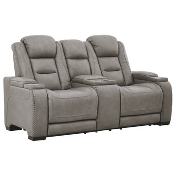 Bowery Hill Contemporary Leather Power Reclining Loveseat in Gray Finish