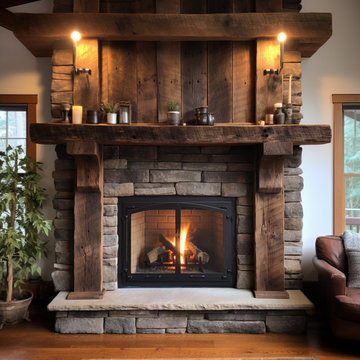 Wood Beam fireplace Mantels with Wooden Legs