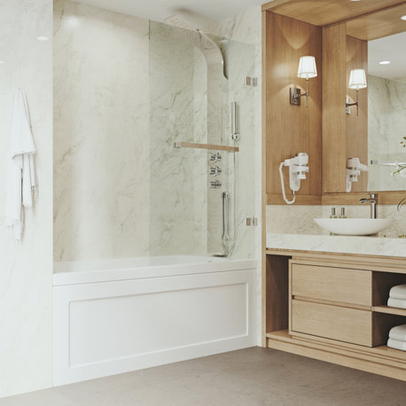 VIGO Rialto 34" W x 58" H Frameless Hinged Tub Door, Chrome, Clear Glass