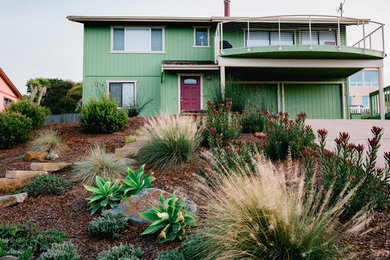 Inspiration for a mid-sized mediterranean drought-tolerant and full sun front yard stone garden path in San Luis Obispo.