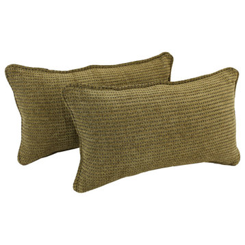 18" Double-Corded Jacquard Chenille Throw Pillows, Set of 2, Gingham Brown