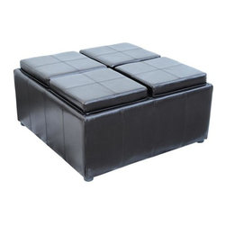 HomCom PU Leather Storage Bench Ottoman w/ 4 Trays - Brown - Accent And Storage Benches
