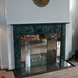 RL Goins Painted Tortoise Shell and Aged Mirror - Indoor Fireplaces