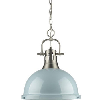 Duncan 1 Light Pendant with Chain in Pewter with a Seafoam Shade
