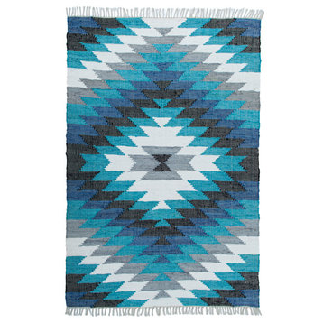 Blue Complex Chenille Flat Weave Rug, 5'x8'