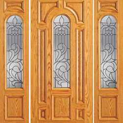 Entry Door with Two Sidelites, Pre-hung Mahogany Center Arch Lite - Front Doors